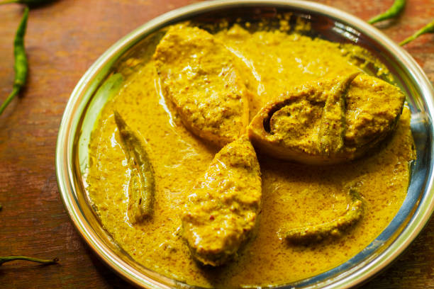 Hilsa fish curry with rice